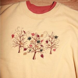 Embroidered Tree Design Sweatshirt